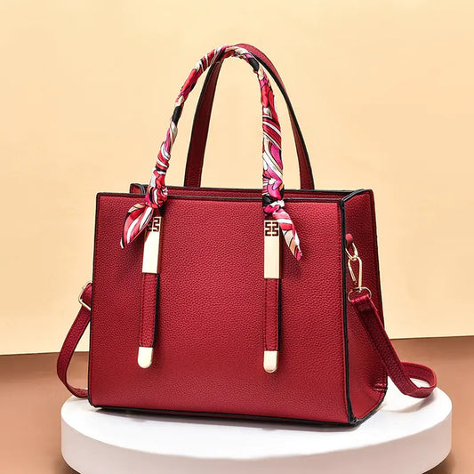 Red Leather Tote Handbag