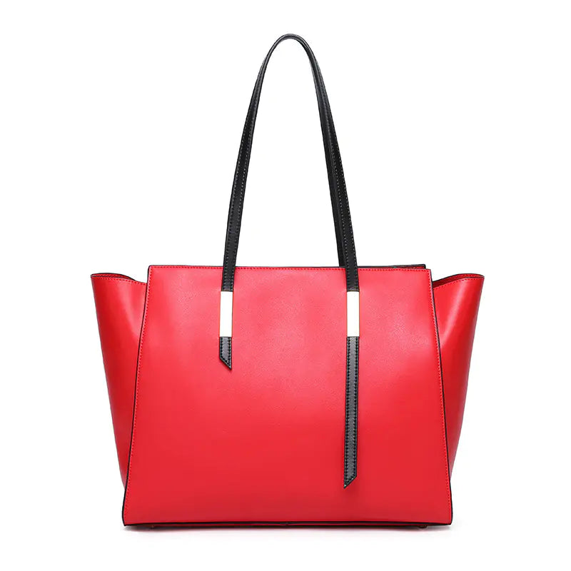 Red Leather Tote Handbag